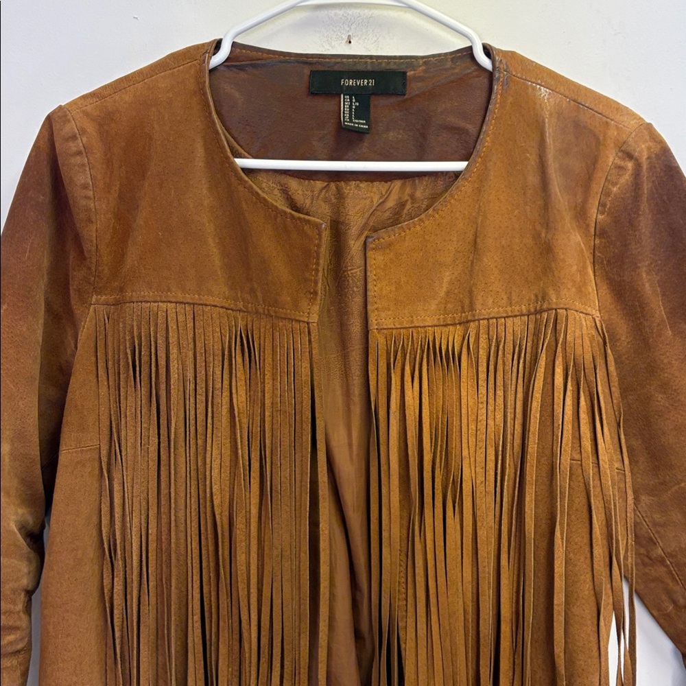 Forever 21 Suede Fringe Boho Western Jacket Size Large - Picture 3 of 12
